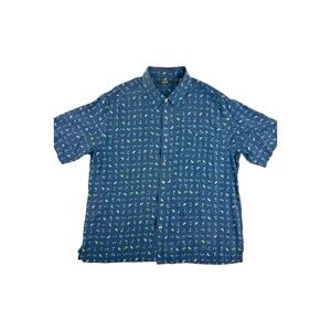 Axis LA 100% Silk Blue Cocktail Lime Print Hawaiian Camp Shirt Men’s XXL